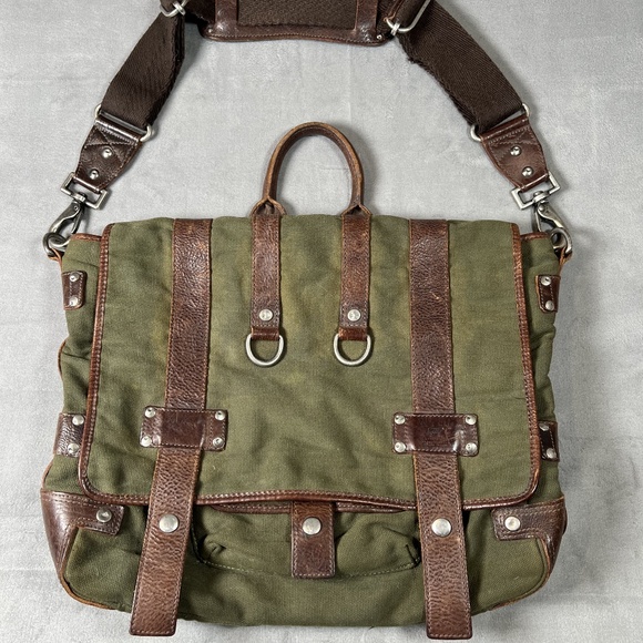 Will Leather Goods Hooper Olive Canvas & Brown Leather Messenger Bag - Picture 1 of 10